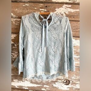 Heartloom Lace Blouse XS Blue Long Sleeve Tie Back Romantic Victorian Style NWT